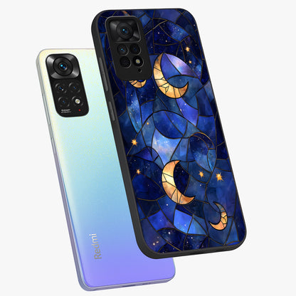 Starlit Sky Tapestry Glass Case displayed in angled mockup highlighting celestial night pattern with artistic aesthetic style.