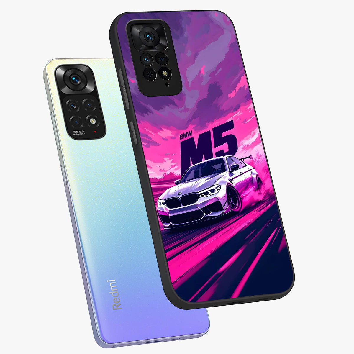 Velocity Drift Pulse Glass Case displayed in angled mockup highlighting dynamic drift design with sporty automotive aesthetic.