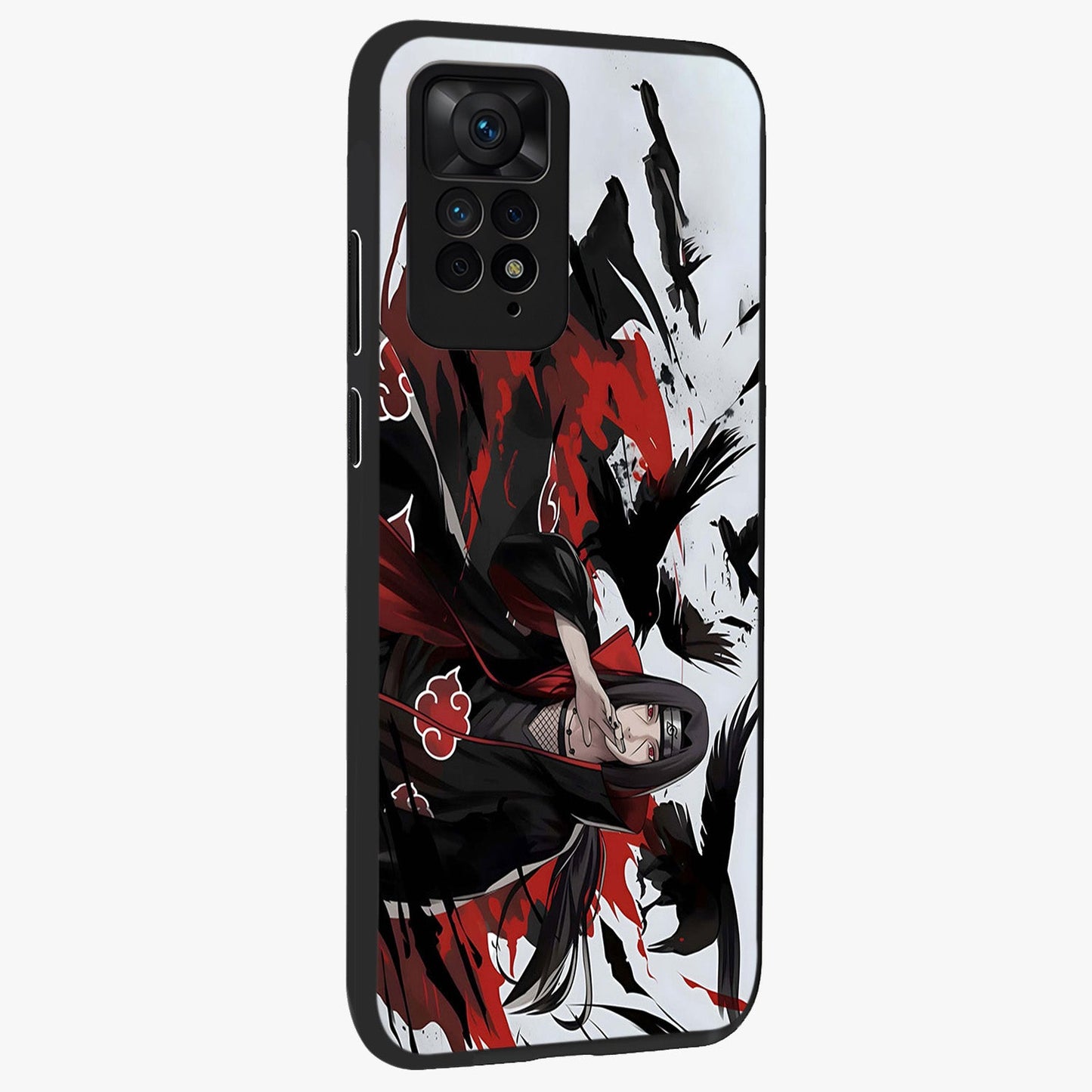 Crimson Crow Illusion Glass Case upright view showcasing striking crow illusion artwork with intense crimson theme.