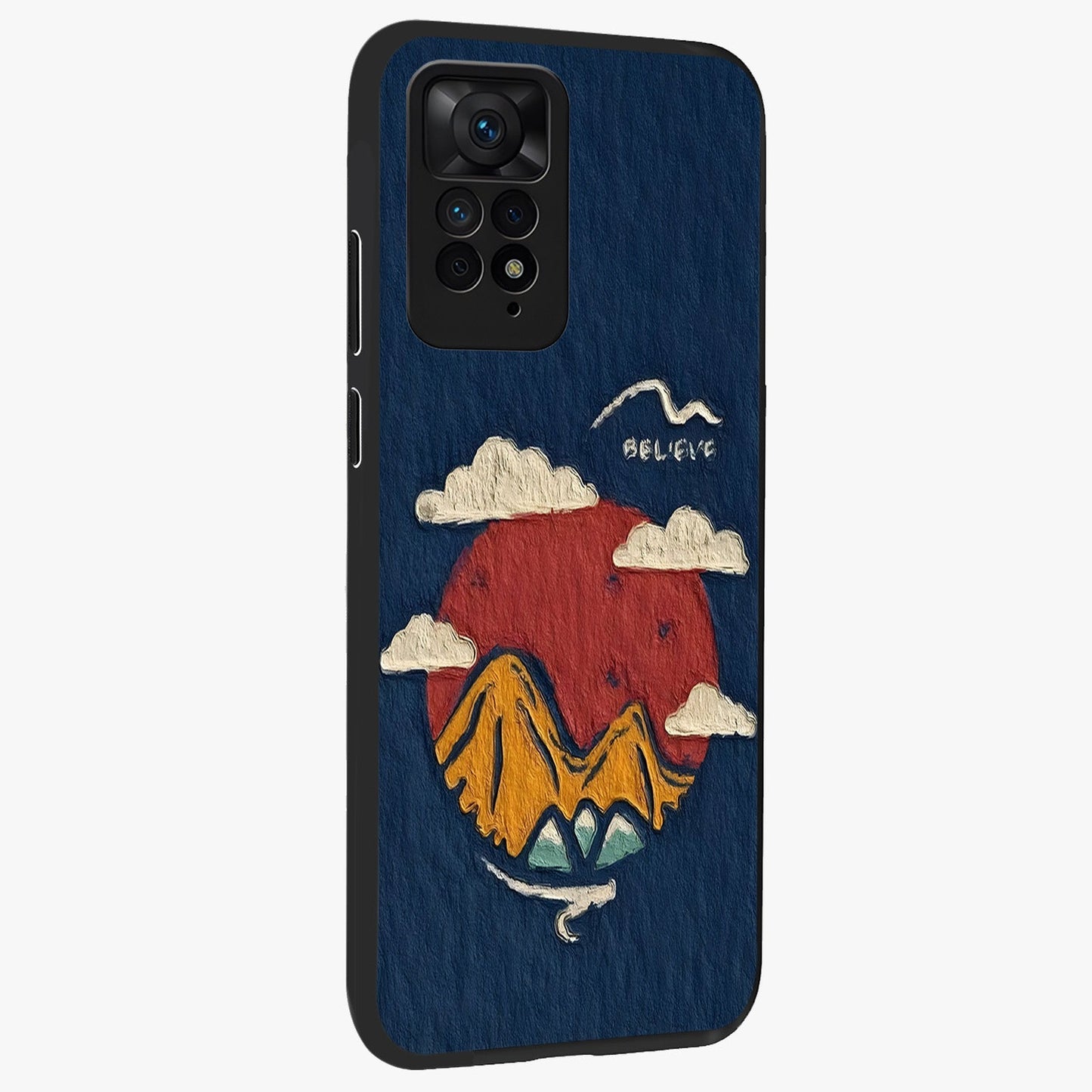 Dream Beyond Mountains Glass Case upright view showcasing beautiful mountain scenery with inspirational nature theme.