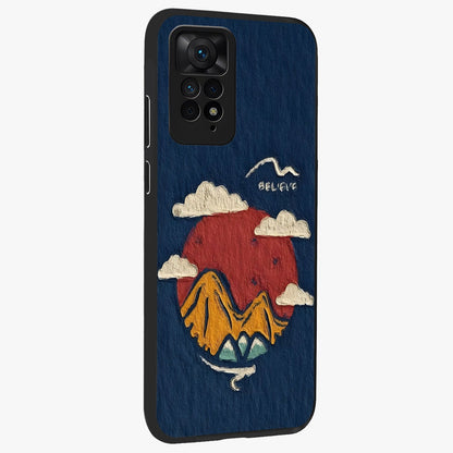 Dream Beyond Mountains Glass Case upright view showcasing beautiful mountain scenery with inspirational nature theme.