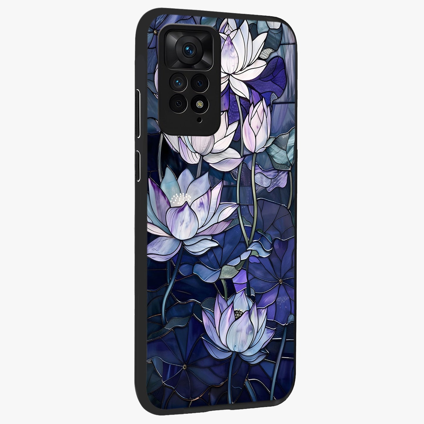 Gloss Petal Rush Glass Case upright view showcasing dynamic floral petal artwork with modern botanical theme.