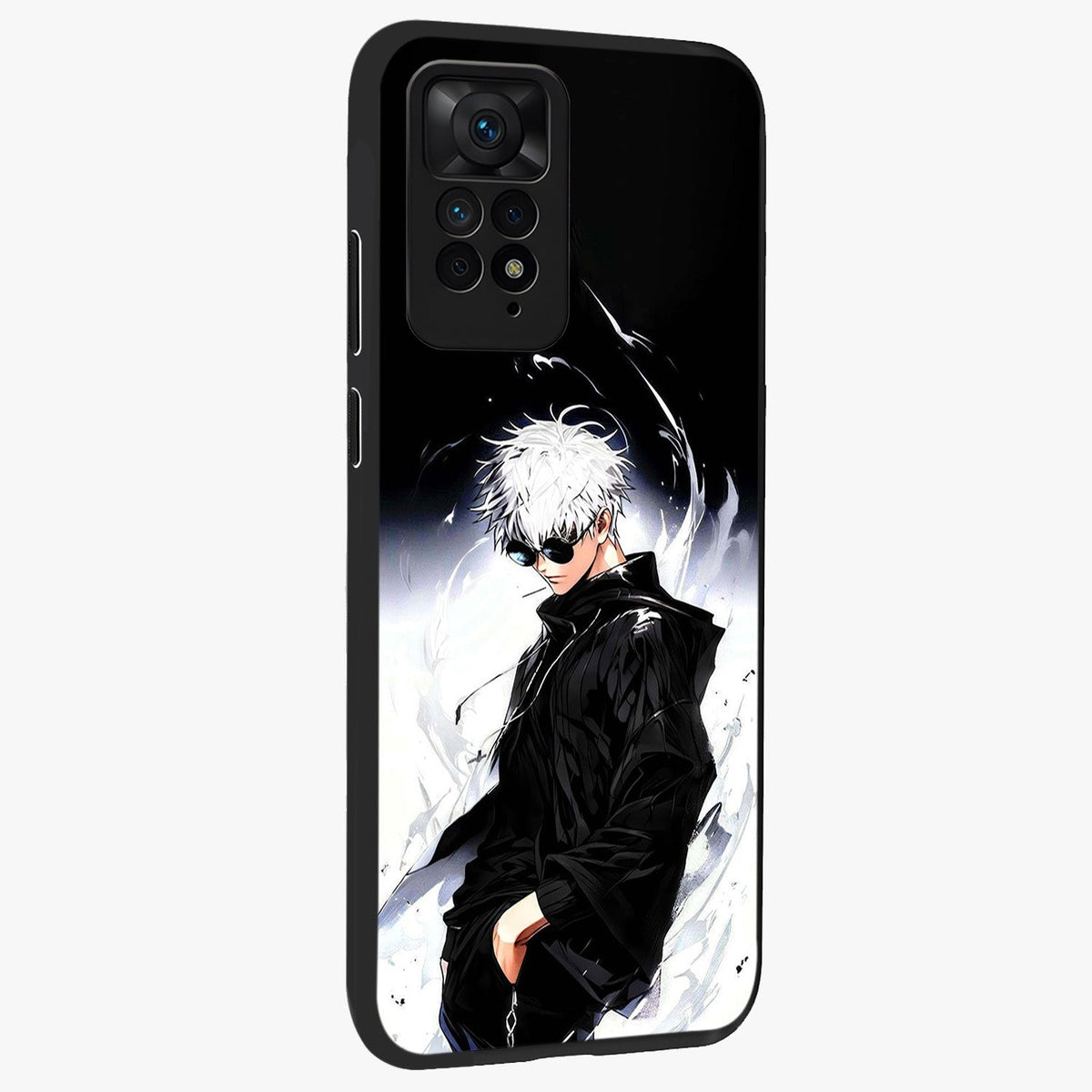 Limitless Shadow King Glass Case upright view showcasing bold shadow warrior artwork with epic fantasy theme.