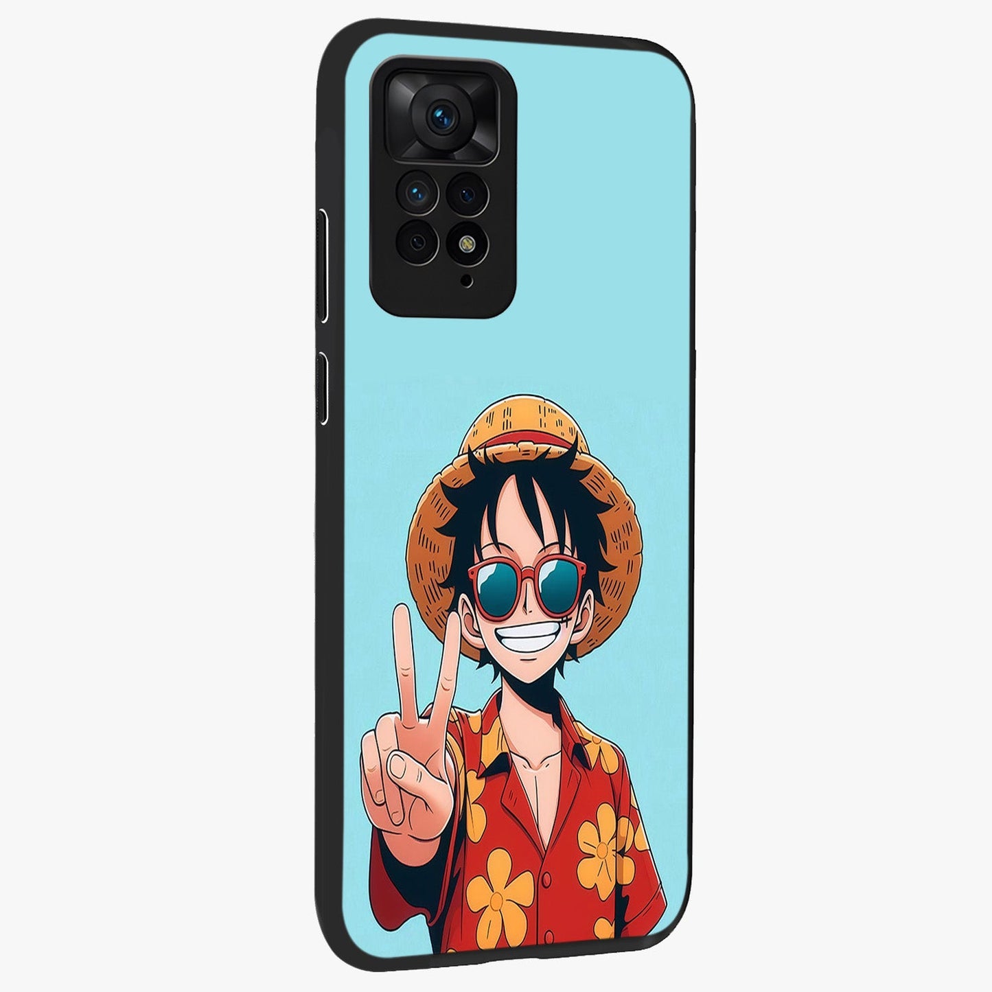 Luffy Summer Anime Vibe Glass Case upright view showcasing dynamic anime artwork with bright adventurous theme.