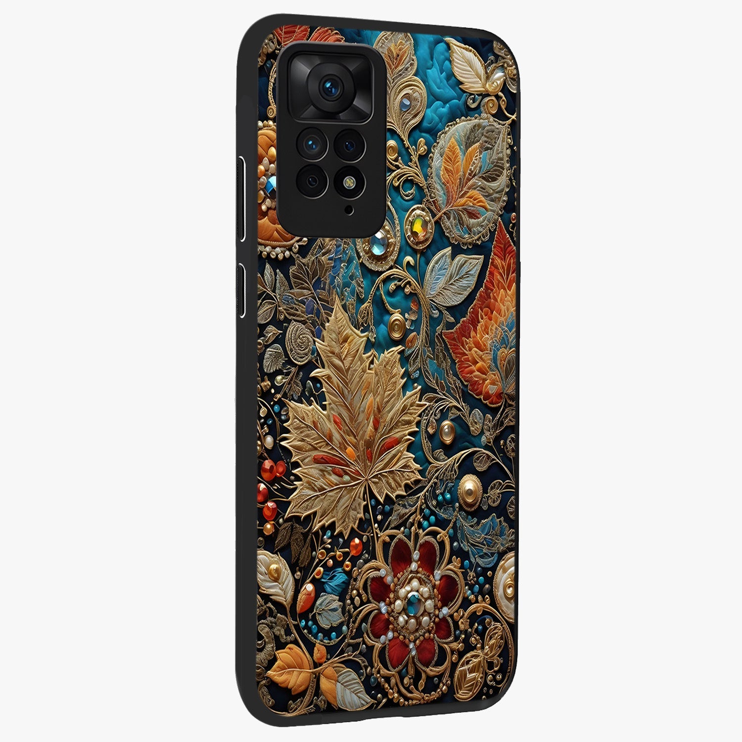 Royal Jewel Garden Glass Case upright view showcasing rich floral artwork with luxurious garden theme.