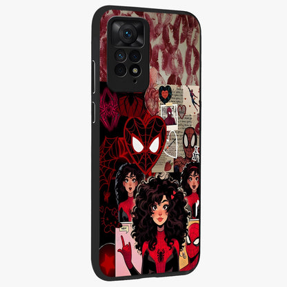 Spider Love Story Glass Case upright view showcasing charming superhero artwork with romantic comic theme.