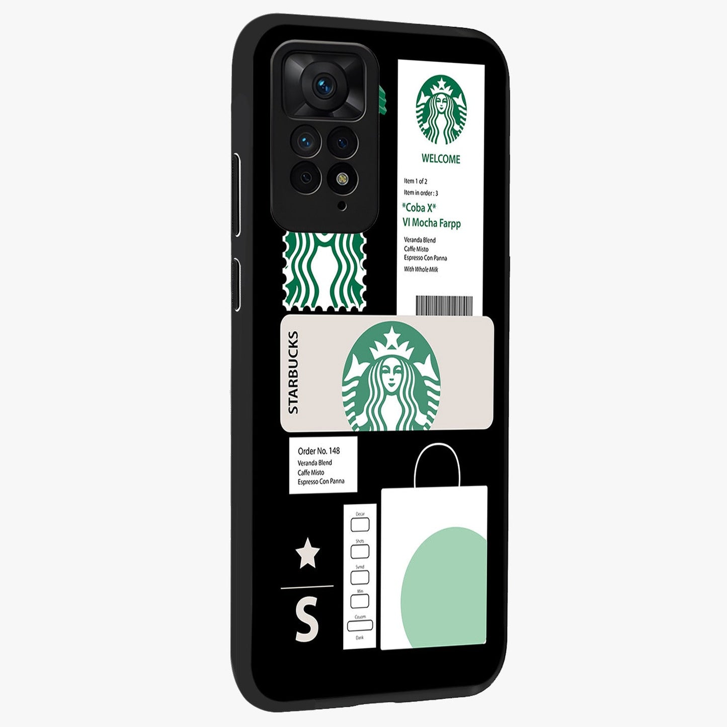 Starbucks Mocha Glass Case upright view showcasing trendy coffee inspired artwork with modern lifestyle theme.