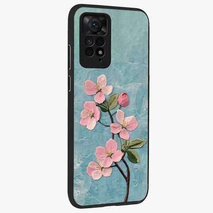 Threaded Blossom Breeze Glass Case upright view showcasing graceful flower artwork with calm botanical theme.