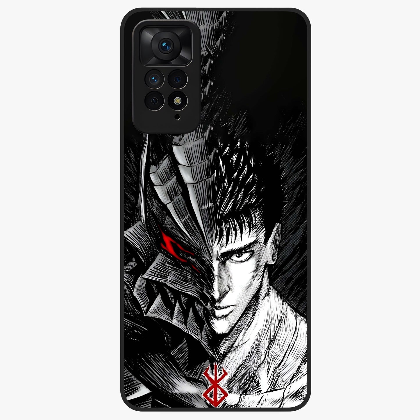 Berserker Blood Oath Glass Case showing flat back view with fierce warrior inspired artwork and glossy glass finish.
