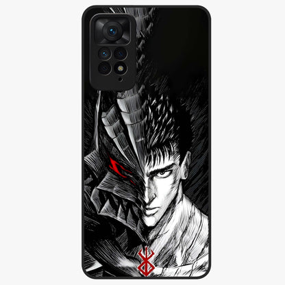 Berserker Blood Oath Glass Case showing flat back view with fierce warrior inspired artwork and glossy glass finish.
