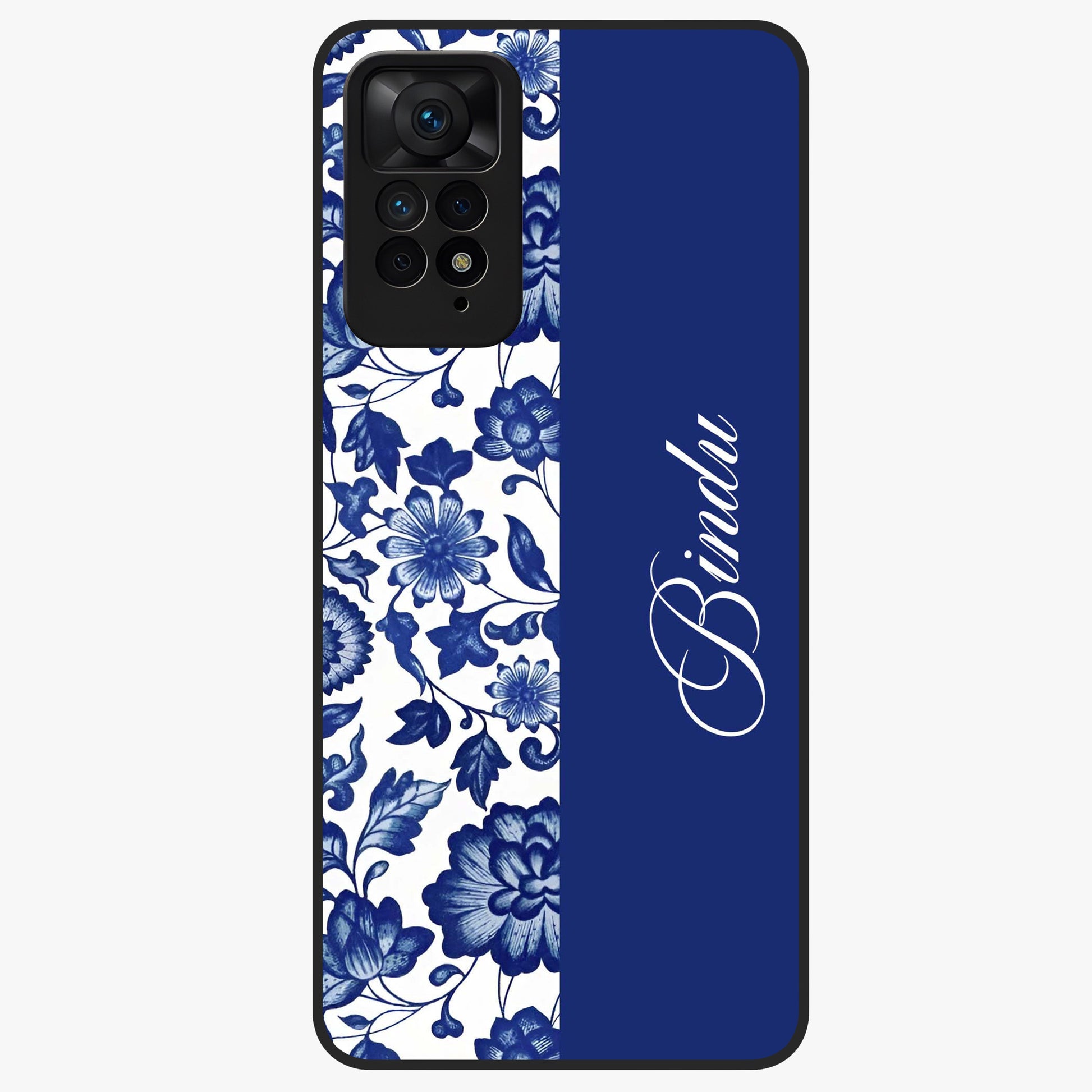 Blue Vintage Floral Pattern Glass Case upright view showcasing timeless floral illustration with vintage inspired style.