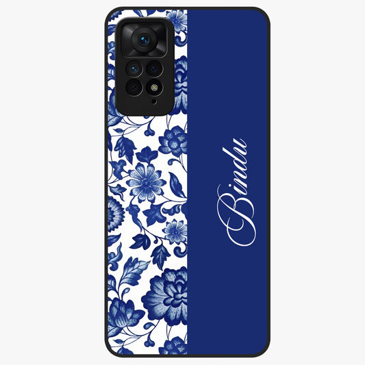 Blue Vintage Floral Pattern Glass Case upright view showcasing timeless floral illustration with vintage inspired style.