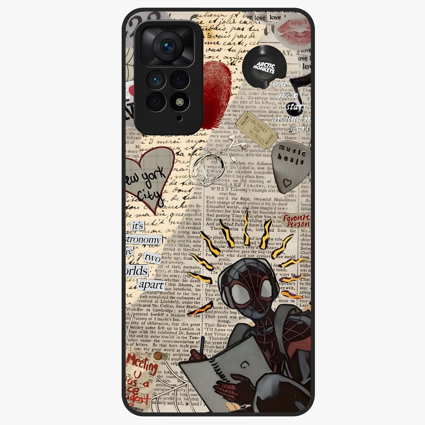 City Dream Sketch Glass Case showing flat back view with artistic city skyline sketch artwork and glossy glass finish.