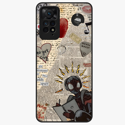 City Dream Sketch Glass Case showing flat back view with artistic city skyline sketch artwork and glossy glass finish.