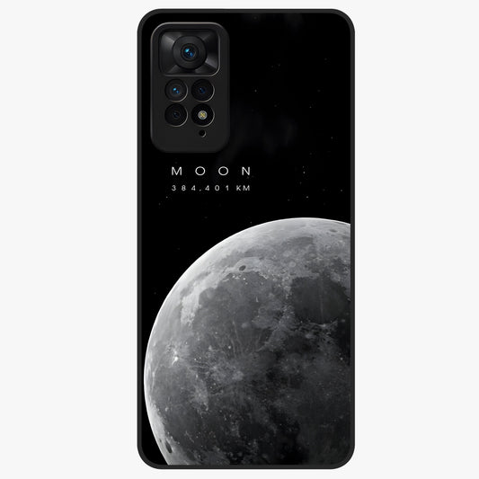 Cosmic Moon Glow Glass Case showing flat back view with glowing moon artwork and glossy glass finish.