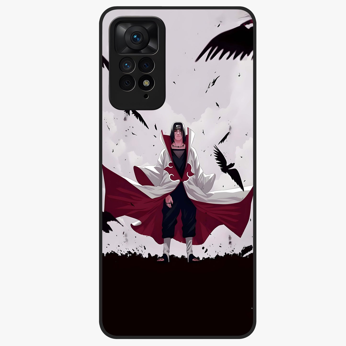 Crimson Crow Ascension Glass Case showing flat back view with mystical crow artwork and glossy glass finish.