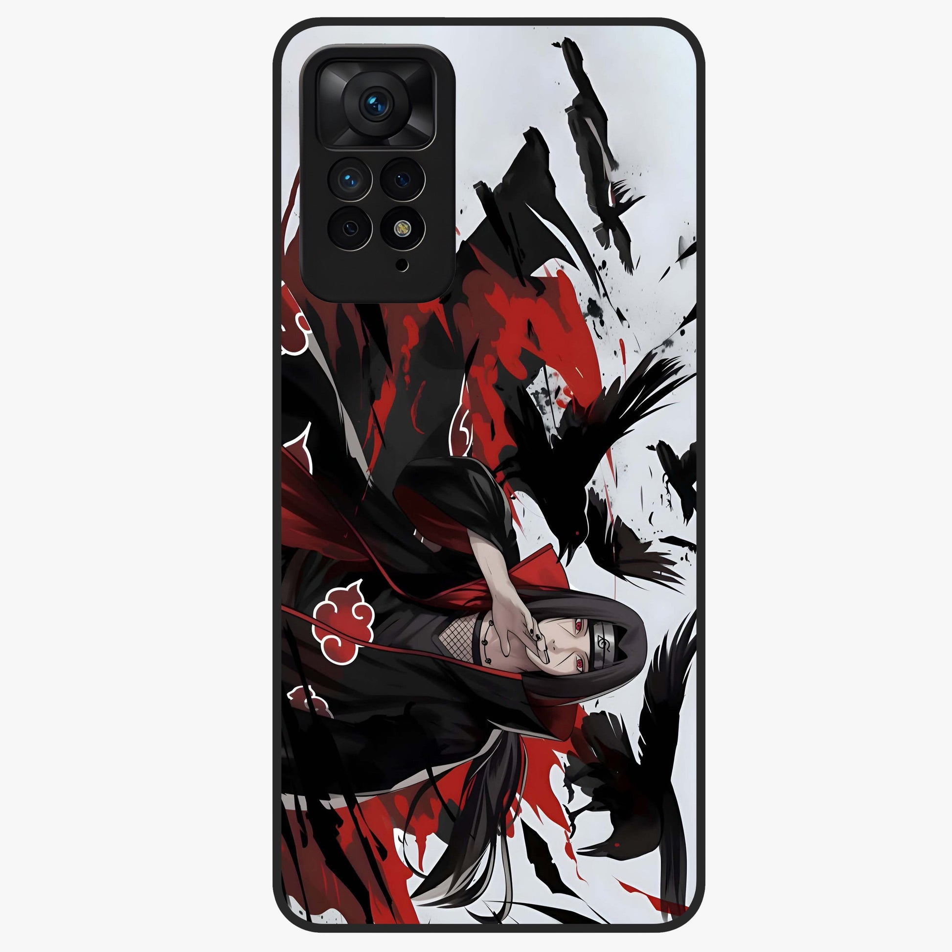 Crimson Crow Illusion Glass Case showing flat back view with artistic crow illusion artwork and glossy glass finish.