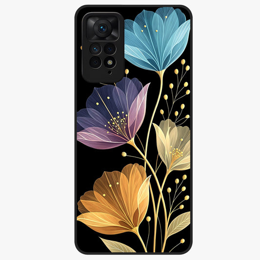 Delicate Multicolor Flowers Glass Case showing flat back view with vibrant floral artwork and glossy glass finish.