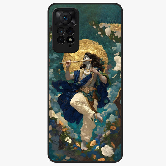 Divine Krishna Art Glass Case showing flat back view with Lord Krishna artwork and glossy glass finish.