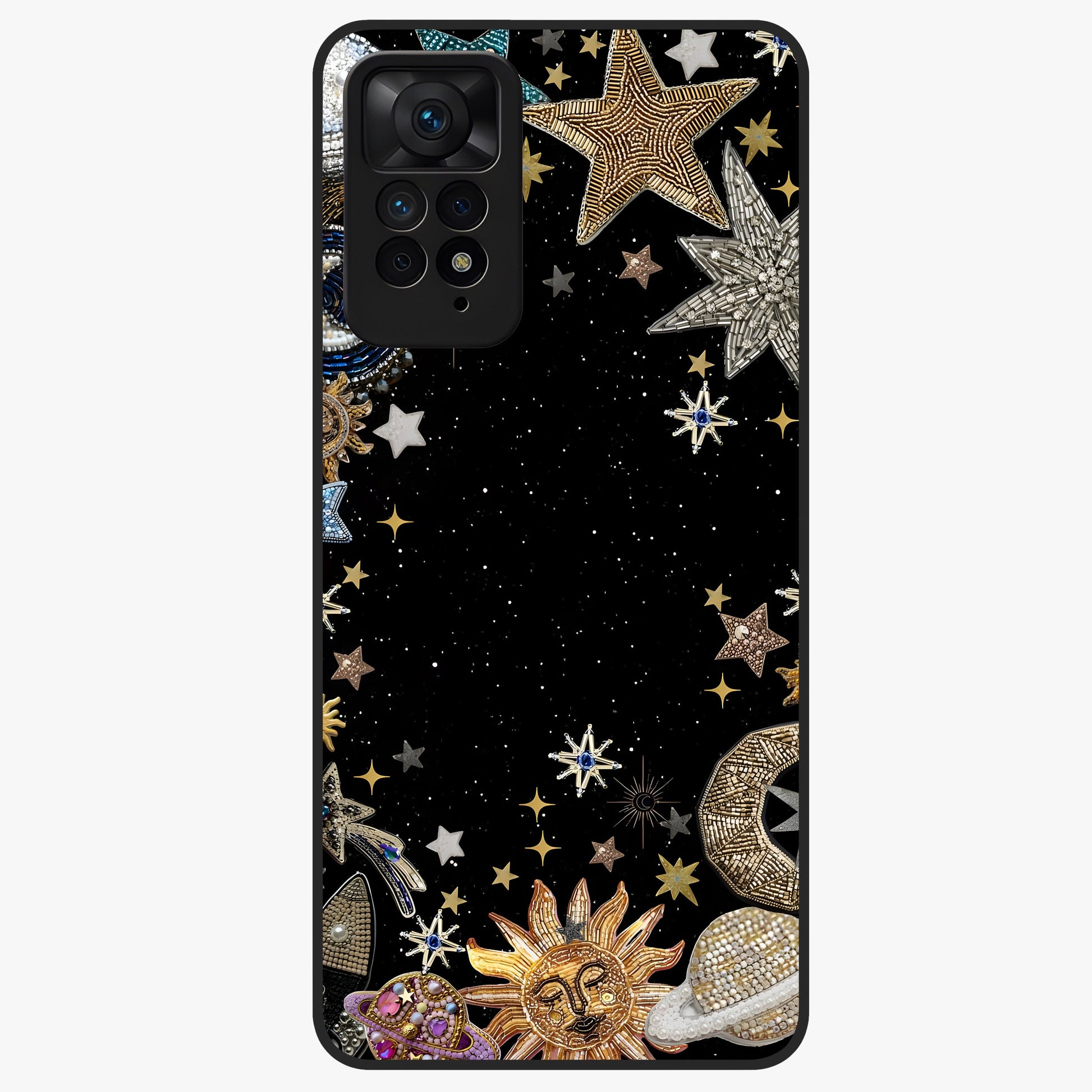 Galactic Jewel Stars Glass Case showing flat back view with sparkling star jewel artwork and glossy glass finish.