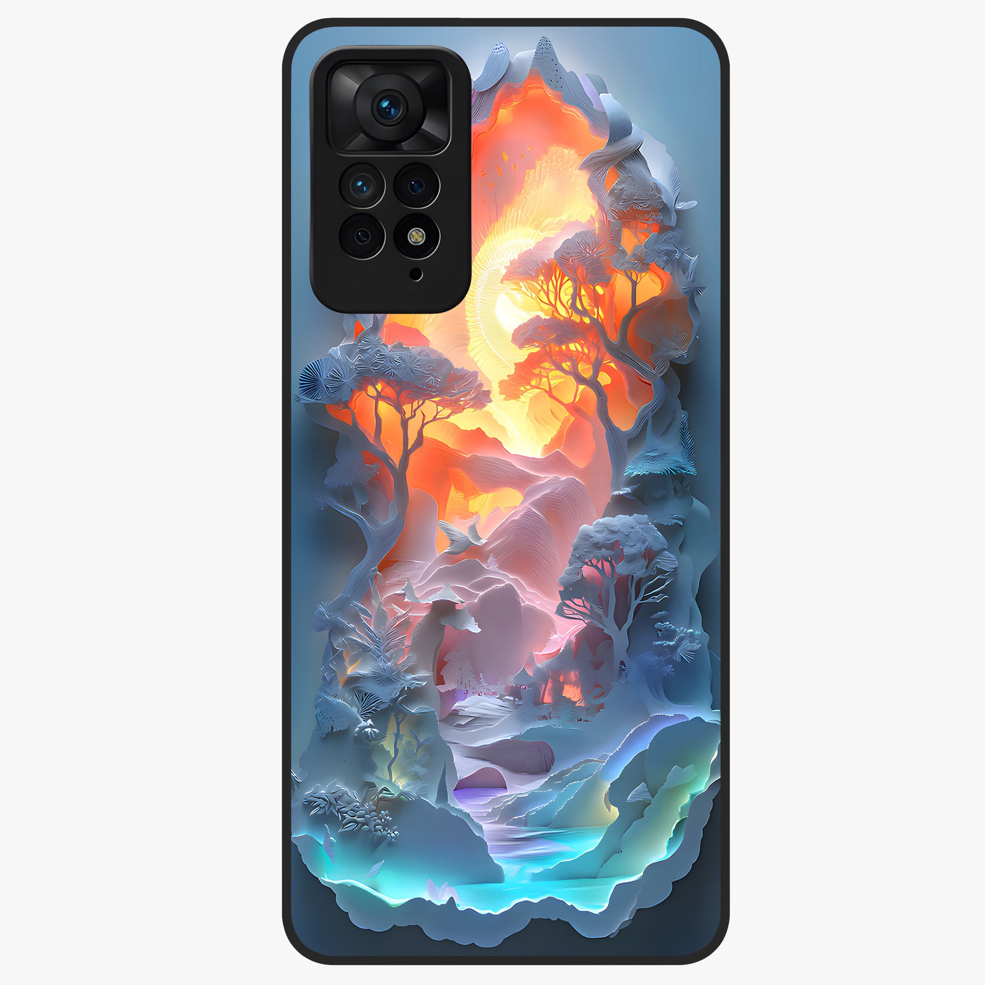 Glow Forest Portal Glass Case showing flat back view with glowing forest portal artwork and glossy glass finish.