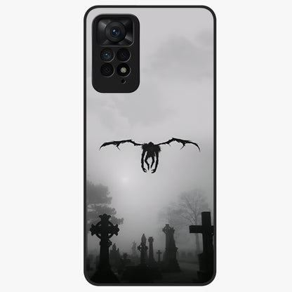Graveyard Shadow Descent Glass Case showing flat back view with dark graveyard themed artwork and glossy glass finish.