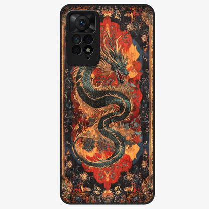 Inferno Dragon Soul Glass Case showing flat back view with fiery dragon artwork and glossy glass finish.