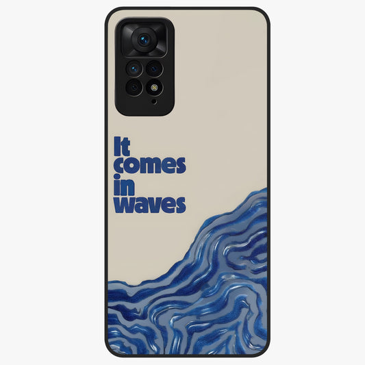 It Comes In Waves Quote Glass Case showing flat back view with inspirational wave themed quote artwork and glossy glass finish.