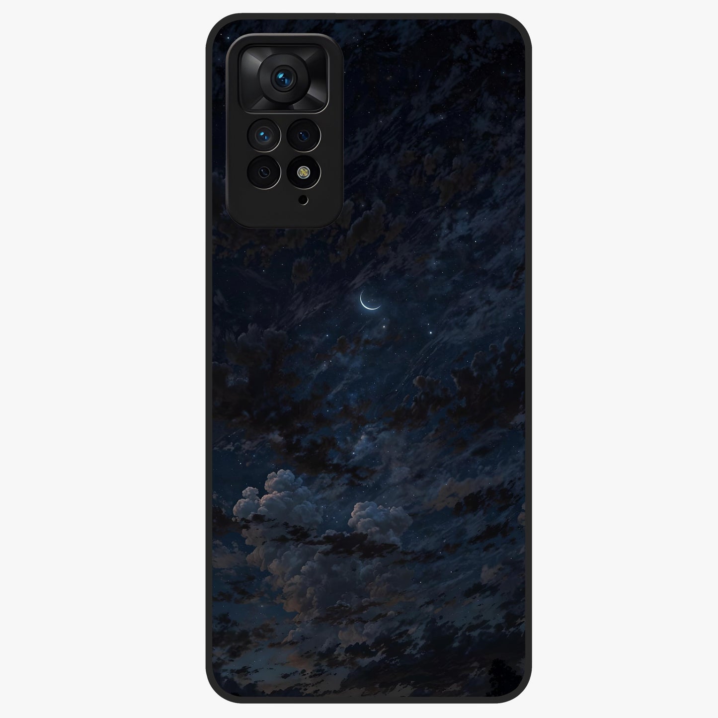 Lunar Veil Silence Glass Case showing flat back view with mystical moon veil artwork and glossy glass finish.
