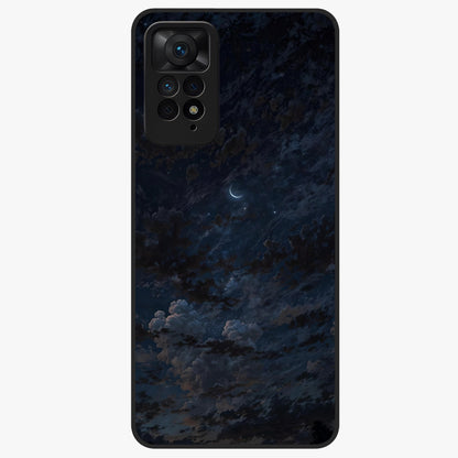 Lunar Veil Silence Glass Case showing flat back view with mystical moon veil artwork and glossy glass finish.