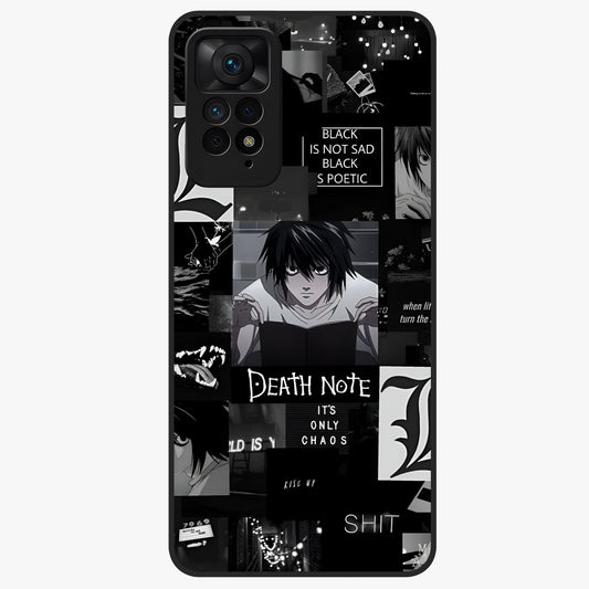 Midnight Chaos Mind Glass Case showing flat back view with abstract dark themed artwork and glossy glass finish.