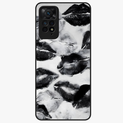 Midnight Kiss Marks Glass Case showing flat back view with lipstick kiss mark artwork and glossy glass finish.