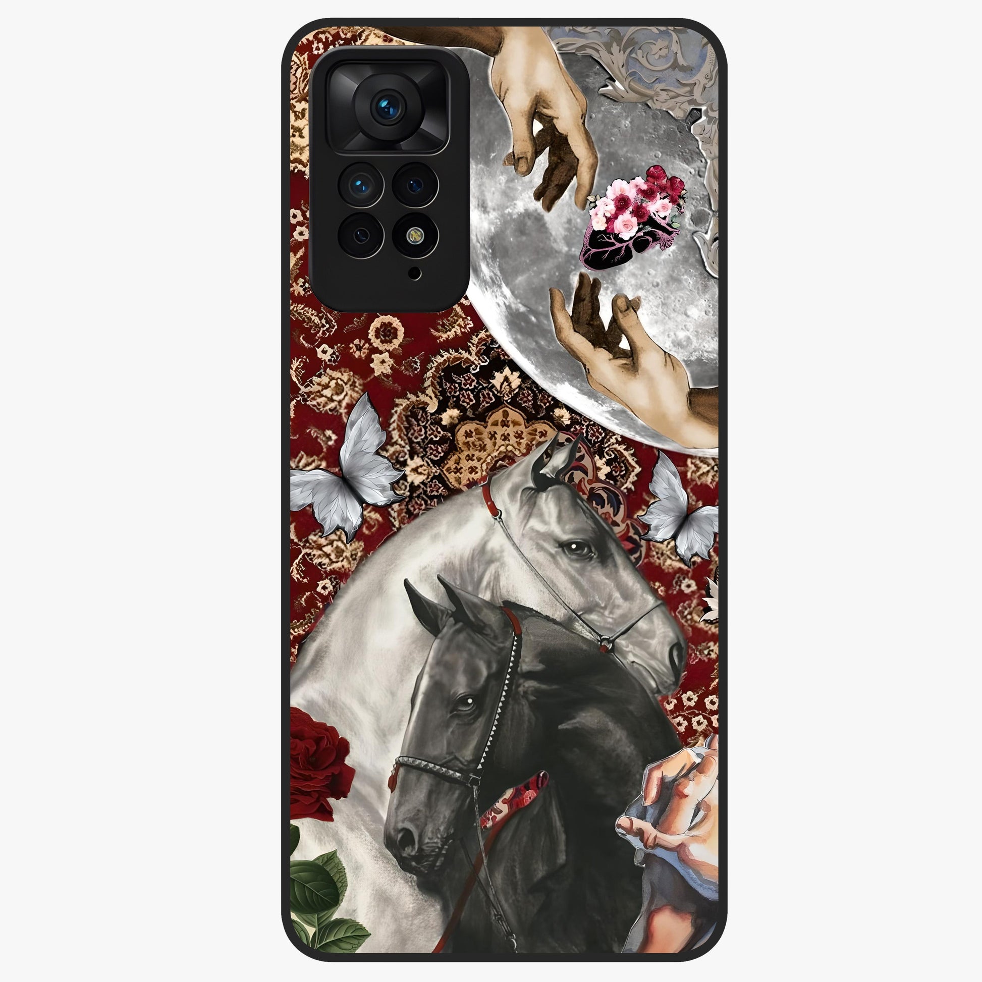 Moonlit Royal Stallion Glass Case showing flat back view with majestic horse under moonlight artwork and glossy glass finish.