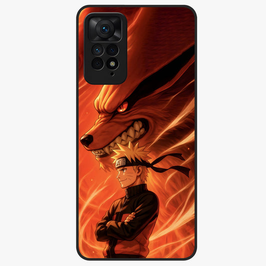 Nine Tails Legacy Glass Case showing flat back view with powerful nine-tailed fox inspired artwork and glossy glass finish.