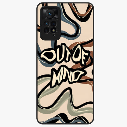Out Of Mind Glass Case showing flat back view with expressive typography artwork and glossy glass finish.