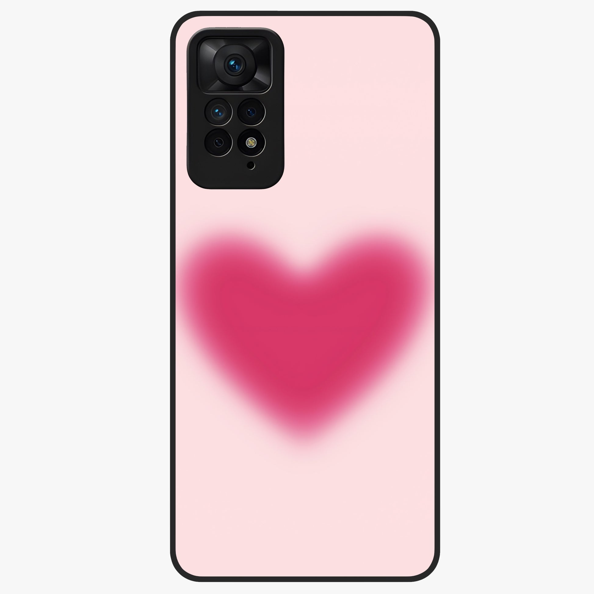 Pink Aura Heart Glass Case showing flat back view with glowing heart artwork and glossy glass finish.
