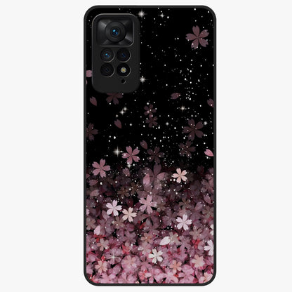 Small Starry Flowers Glass Case showing flat back view with delicate starry floral artwork and glossy glass finish.