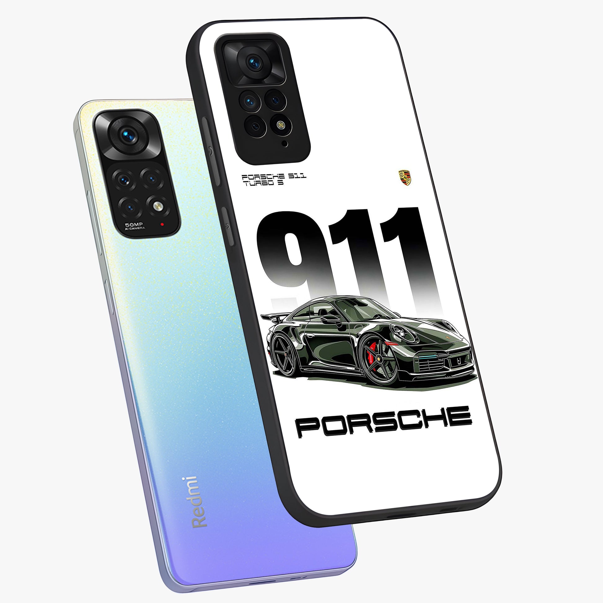 911 Turbo Dominance Glass Case displayed in premium angled mockup highlighting sporty car illustration and sleek glass surface.