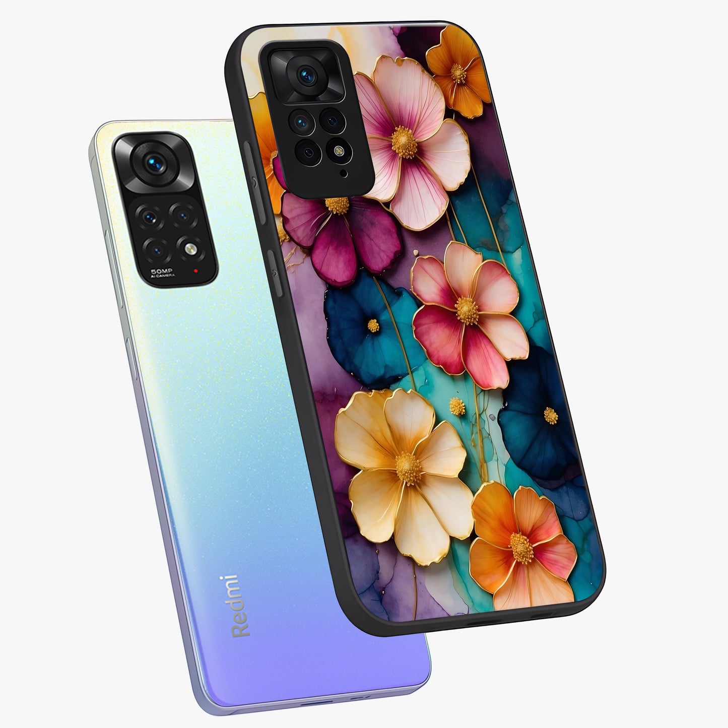 Artlyn Grace Flower Pattern Glass Case displayed in angled mockup highlighting delicate flower pattern design and smooth glass surface.