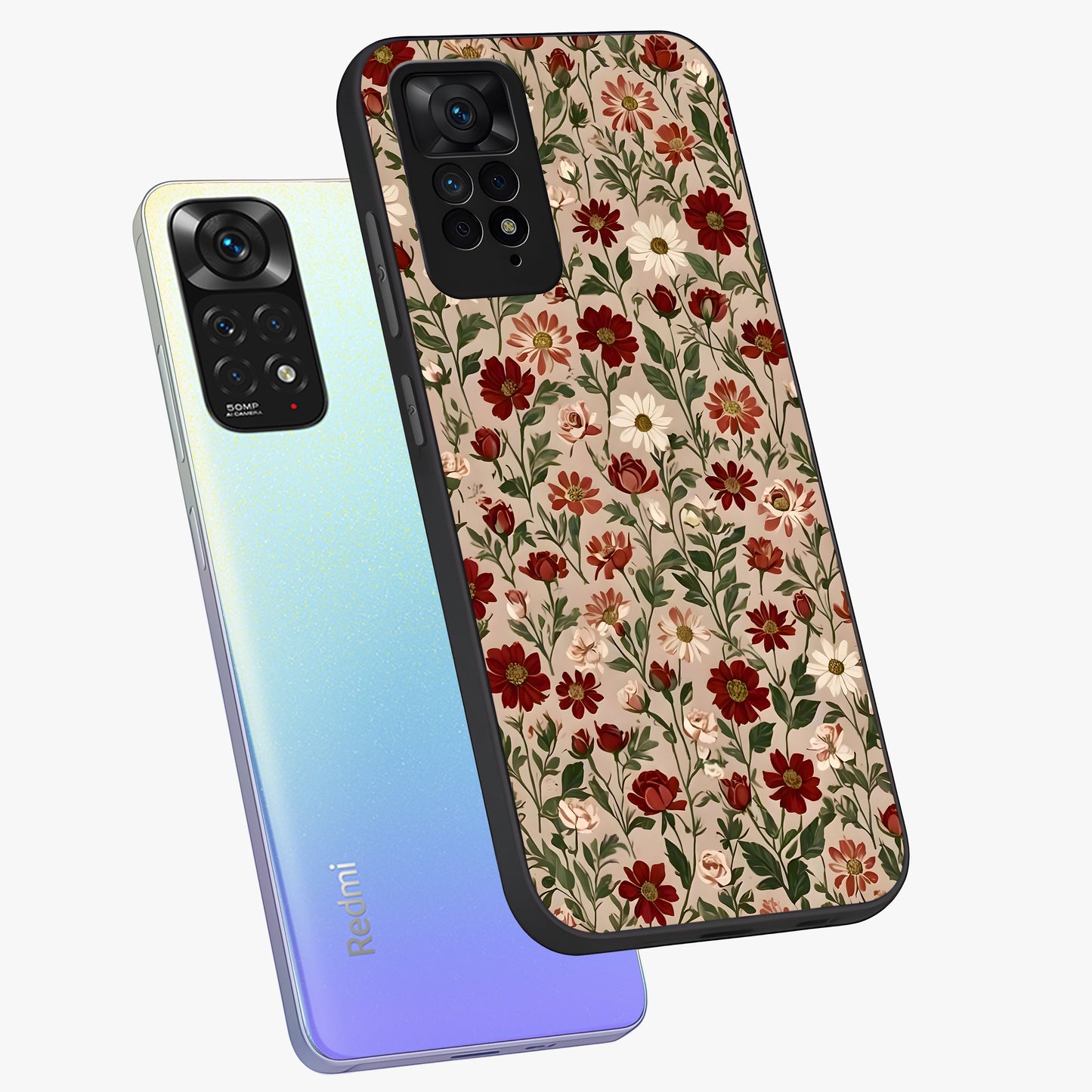 Biege Flower With Leaf Glass Case displayed in angled mockup highlighting minimal floral leaf design and elegant aesthetic.