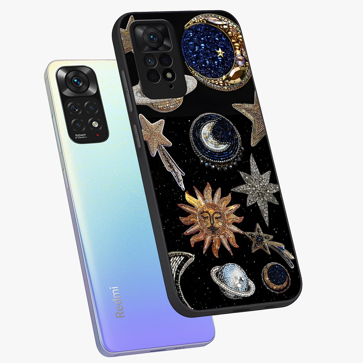 Celestial Gem Constellations Glass Case displayed in angled mockup highlighting gemstone inspired constellation design.