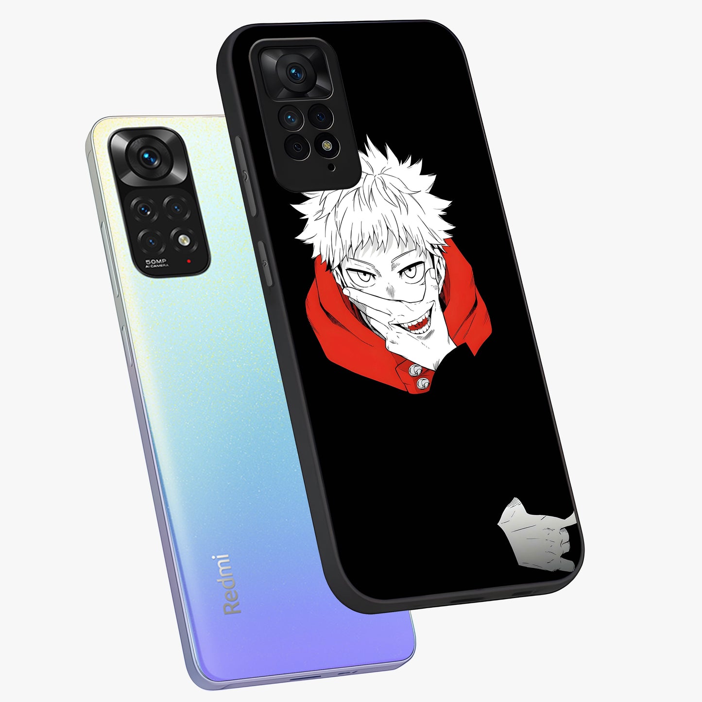 Crimson Chaos Smile Glass Case displayed in angled mockup highlighting edgy crimson smile design with graphic aesthetic.