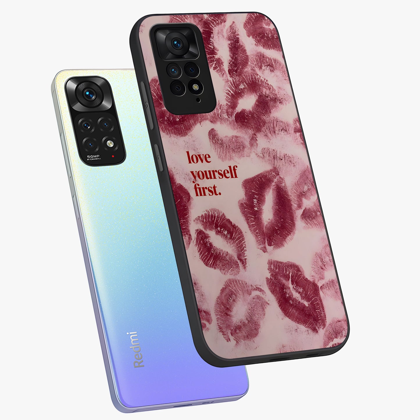 Crimson Kiss Love Glass Case displayed in angled mockup highlighting bold love inspired design with modern aesthetic style.