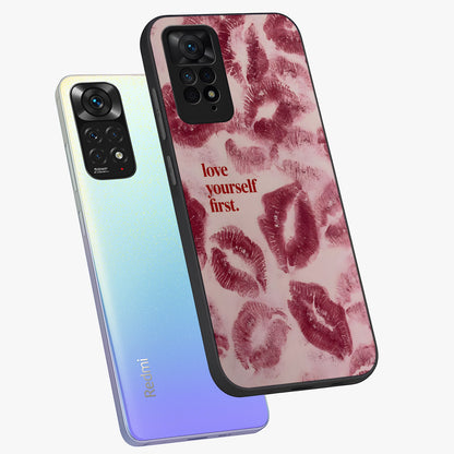 Crimson Kiss Love Glass Case displayed in angled mockup highlighting bold love inspired design with modern aesthetic style.