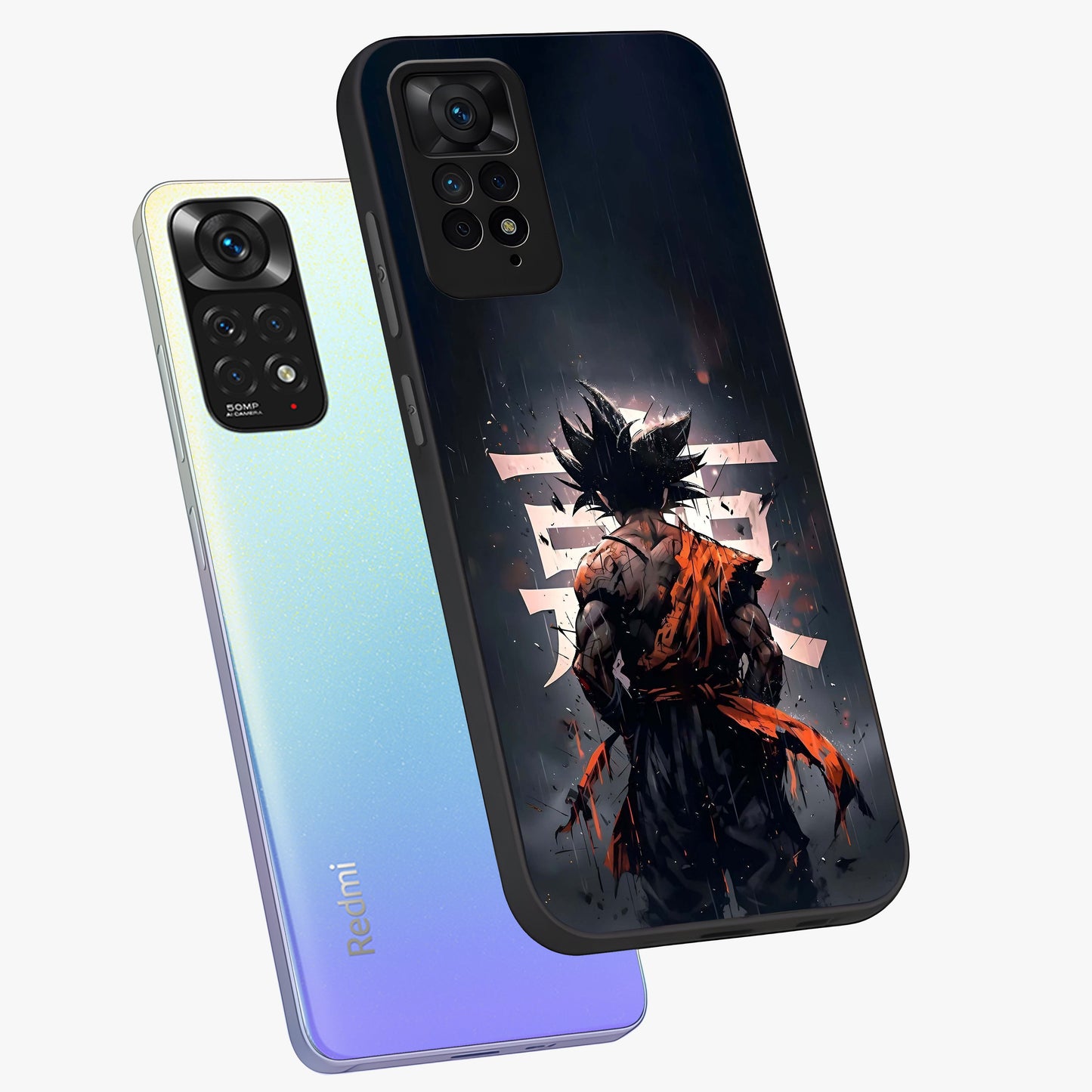 Dark Warrior In Rain Glass Case displayed in angled mockup highlighting dramatic warrior illustration with dark rain aesthetic.