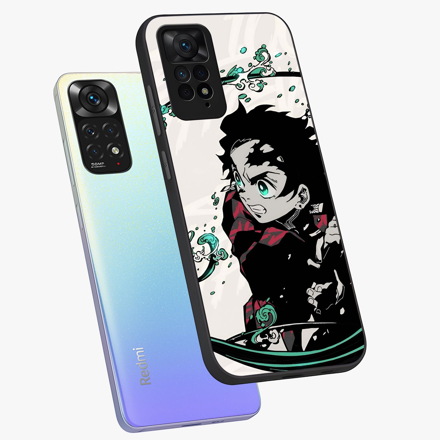 Demon Slayer Glass Case displayed in angled mockup highlighting dramatic anime character design with action aesthetic.