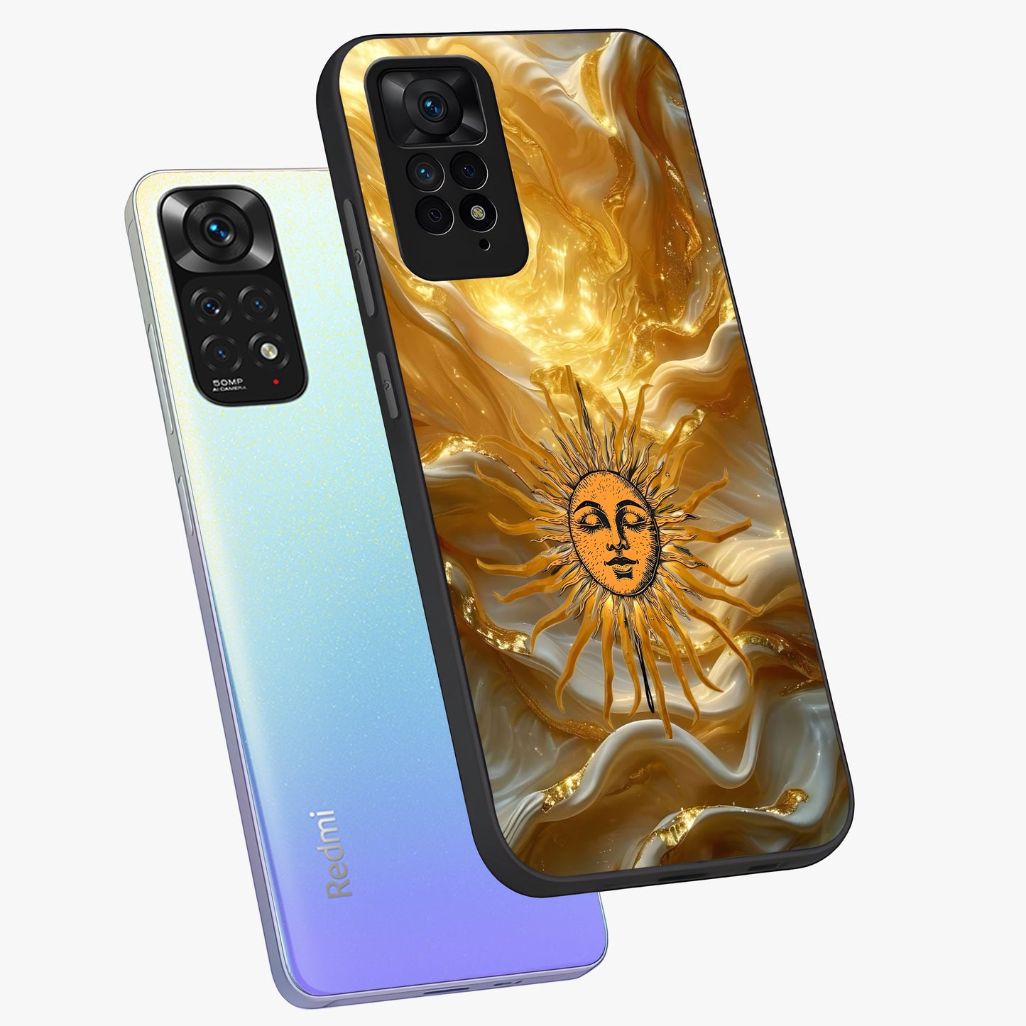 Eternal Golden Glow Glass Case displayed in angled mockup highlighting glowing golden aesthetic design with elegant style.