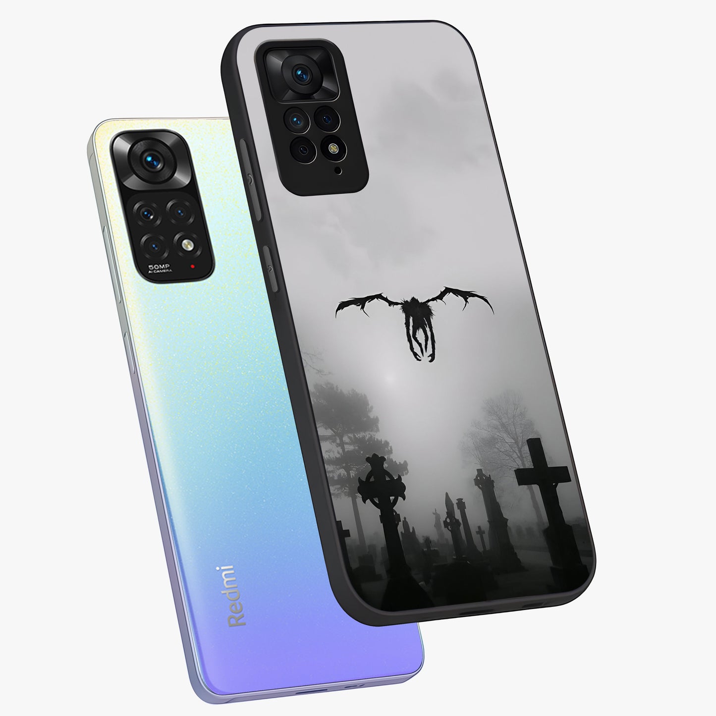 Graveyard Shadow Descent Glass Case displayed in angled mockup highlighting eerie shadow illustration with gothic aesthetic.