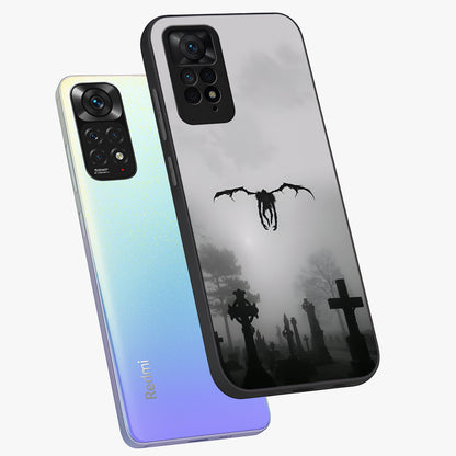 Graveyard Shadow Descent Glass Case displayed in angled mockup highlighting eerie shadow illustration with gothic aesthetic.