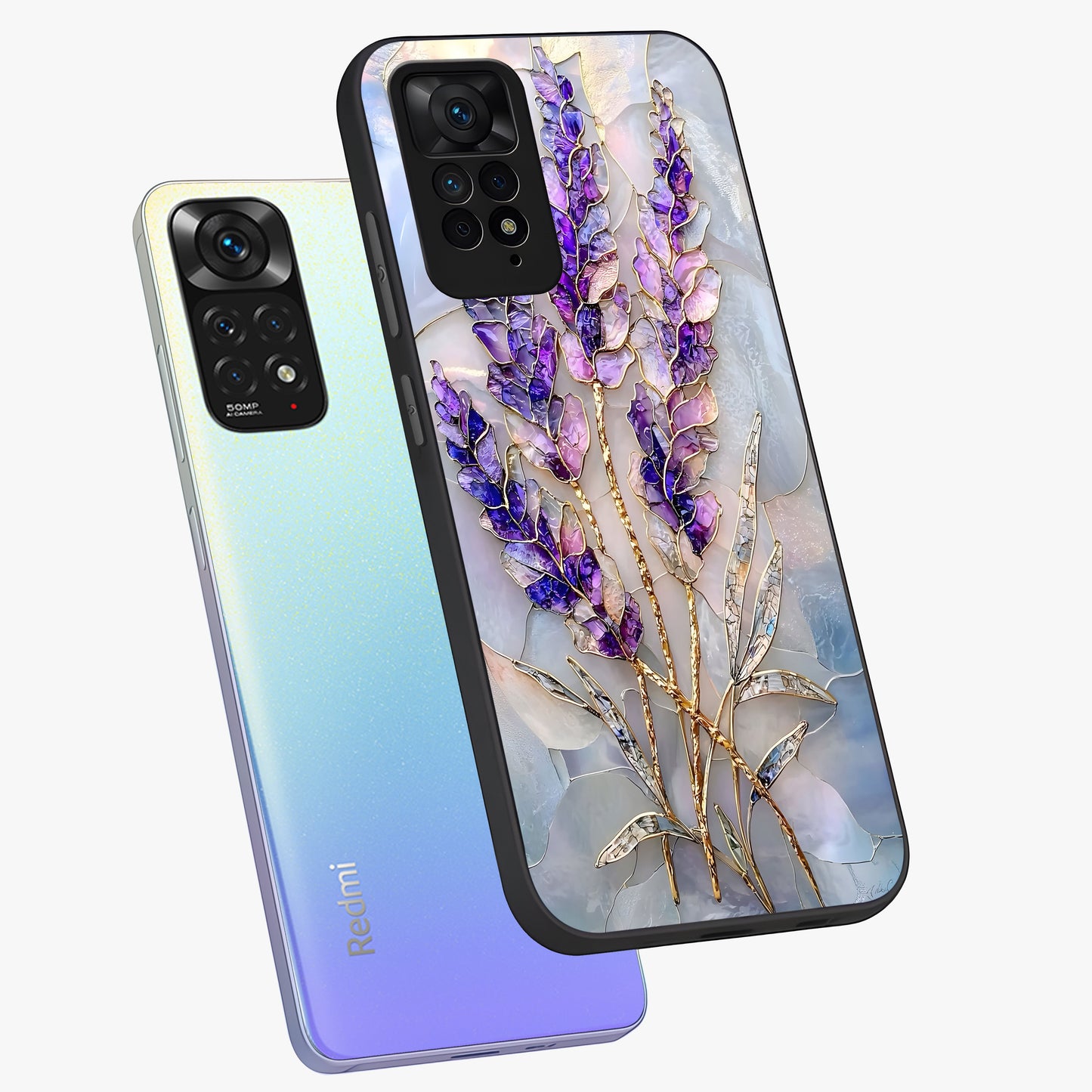Lavender Dream Glow Glass Case displayed in angled mockup highlighting dreamy purple glow design with soft artistic style.